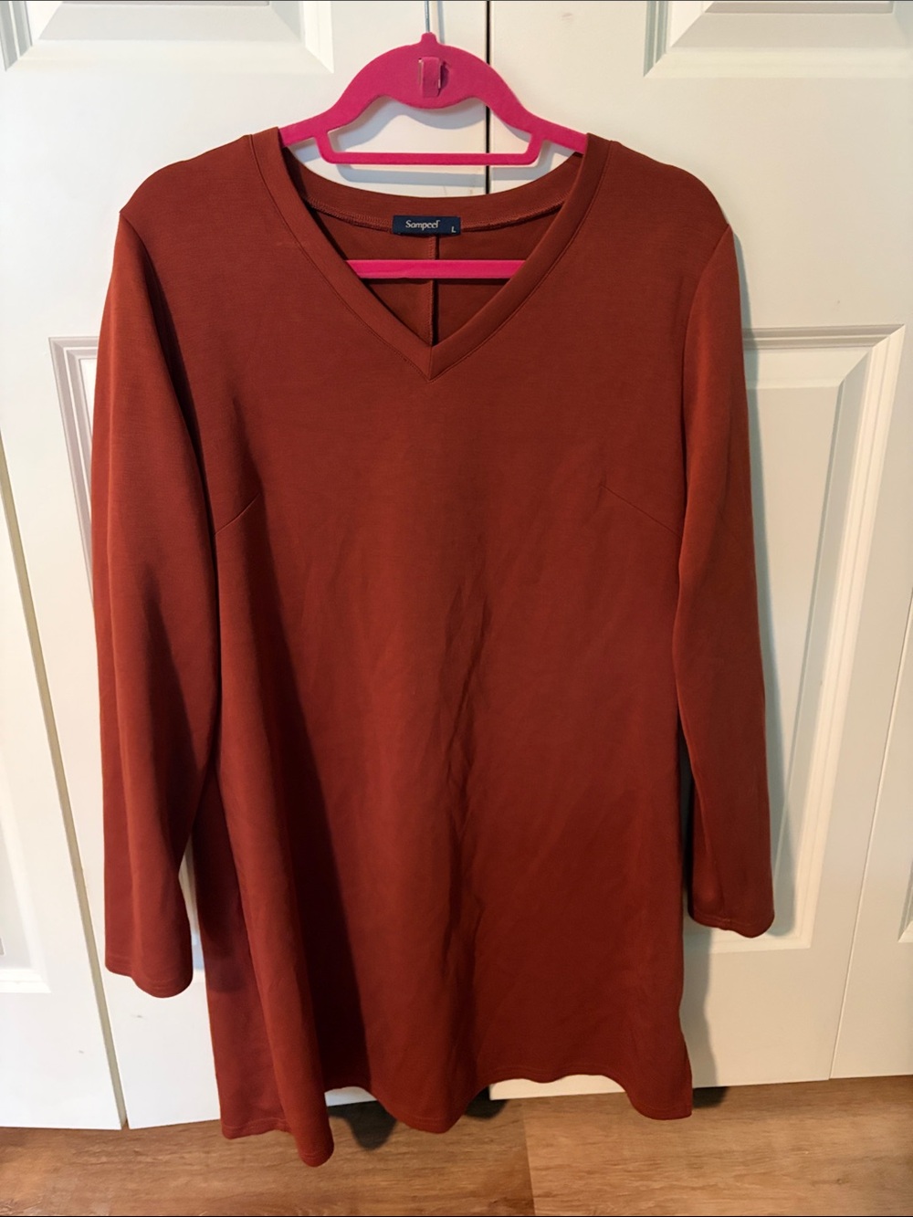 Sanskrit Rust Long Sleeve V-Neck Dress